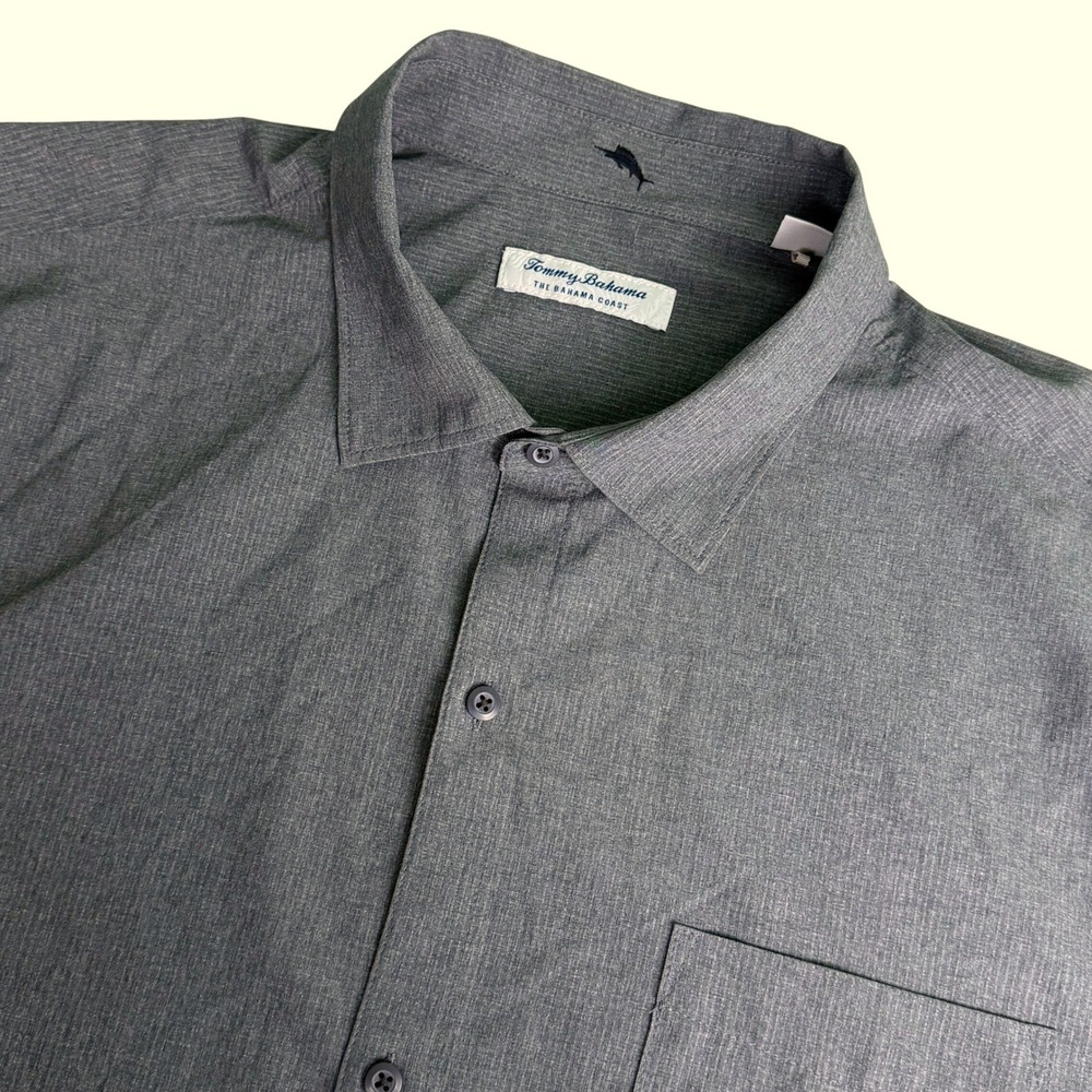 Tommy Bahama IslandZone Mens XXL Shirt Gray Button Down Short Sleeve Performance